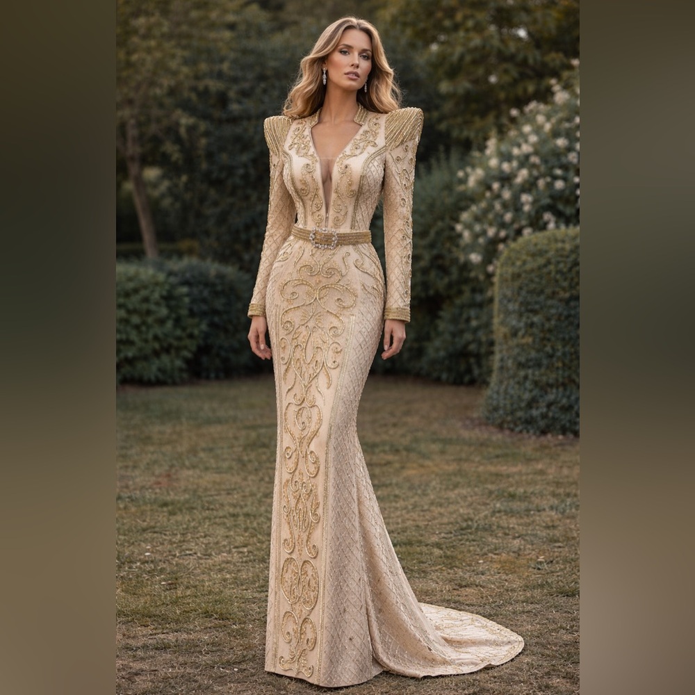 Size 8 beautiful beige and gold dress